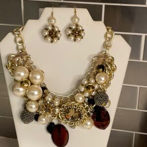 Show Stopper Pearl, Semi Precious, Swarovski Crystal Necklace & Earring Set